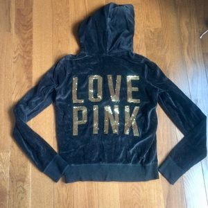 Black and gold velour and sequins PINK sweatshirt